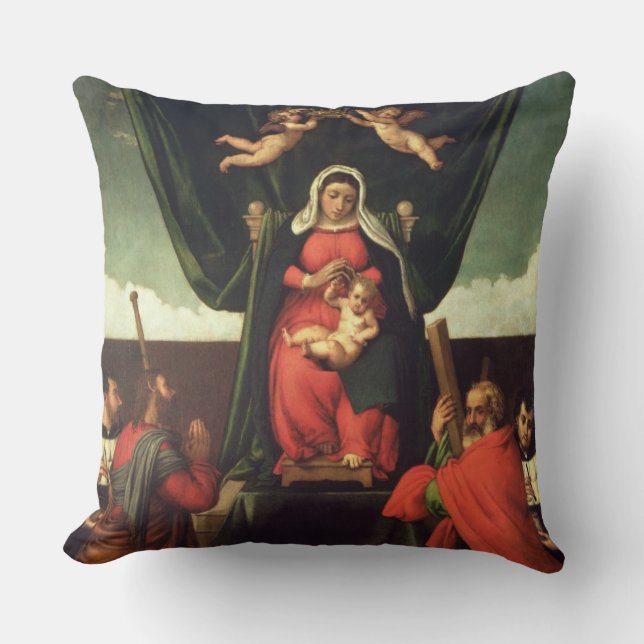 Almofada Madonna e criança Enthroned com quatro santos, (Frente)