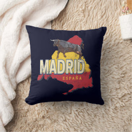 Almofada Madrid Espanha Retro Região Map Vintage Bull