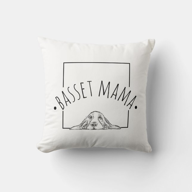 Almofada mãe basset hound preto branco olhos de cachorrinho (Frente)