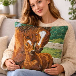 Almofada Mãe Bebê Cavalo Estilo Ponto Cruz