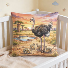 Almofada Mãe de Avestruz e Filhotes Animais de Safari 