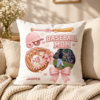 Almofada Mãe de Beisebol Foto Rosa Coquette Esportes