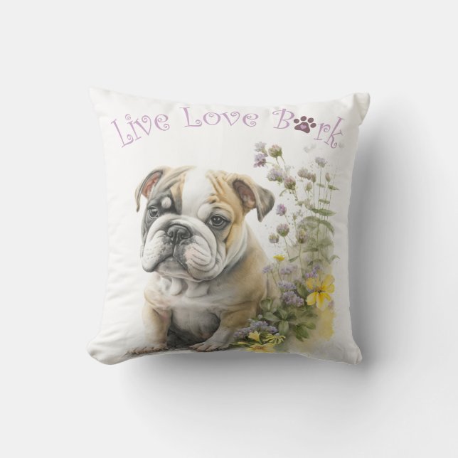 Almofada Mãe de Bulldog Floral (Frente)