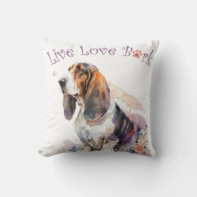 Almofada Mãe de Cachorro Basset Hound Floral (Frente)