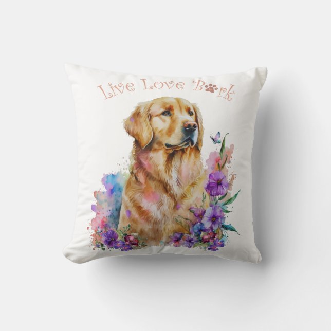 Almofada Mãe de Cachorro Golden Retriever Floral (Frente)