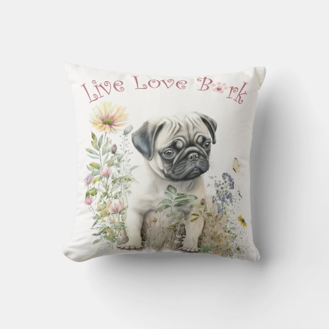 Almofada Mãe de Cachorro Pug Floral (Frente)