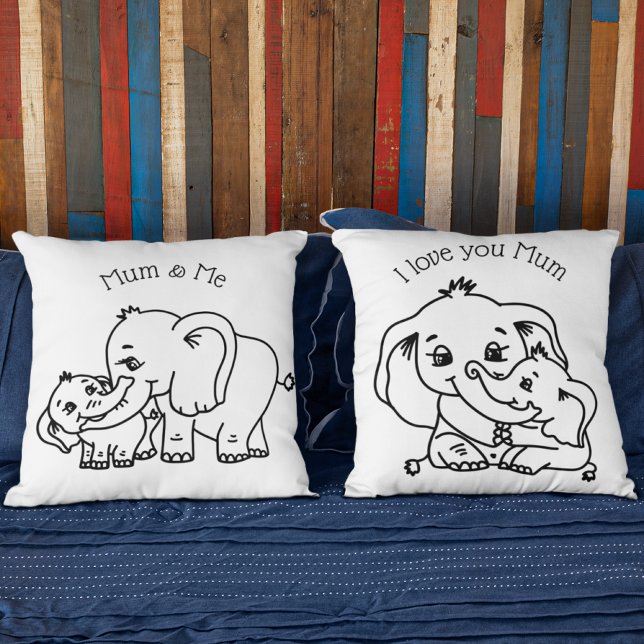Almofada Mãe de elefante e Dia de as mães Me personalizado (Elephant Mum & Me Mother's Day personalized Throw Pillow)