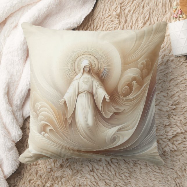 Almofada Mãe Divina Bênção Entre Tons Brancos Moles (Cobertor)