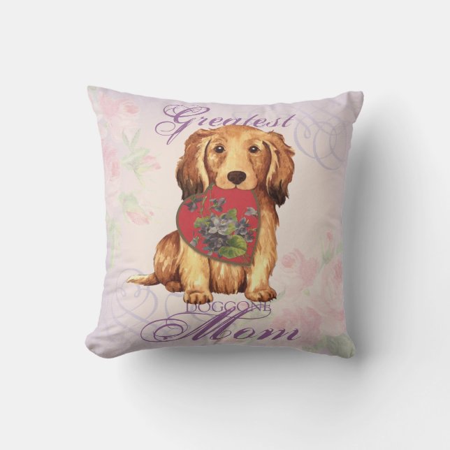 Almofada Mãe do Coração de Dachshund de Cabelo (Frente)