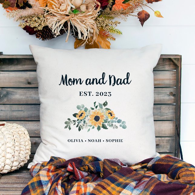 Almofada Mãe e Pai | Girassol e nomes russos (A pretty, rustic pillow keepsake for your mom and dad)