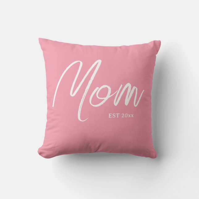 Almofada Mãe Elegante Script Rosa com Ano Estabelecido (Frente)