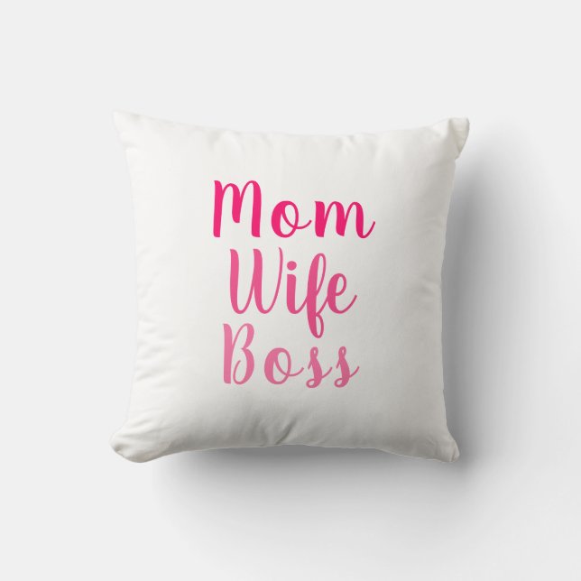 Almofada Mãe Esposa Chefe rosa, branco, script personalizad (Frente)