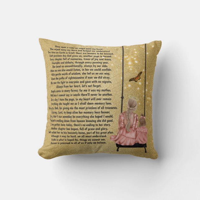 Almofada Mãe no céu sentada sobre poema de balançar ouro fo (Frente)