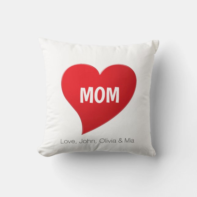 Almofada Mãe personalizada, letras brancas de coração verme (Frente)