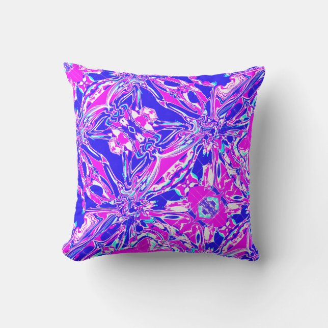 Almofada Magenta Dark Blue White Flower Diagonal Paisley (Frente)