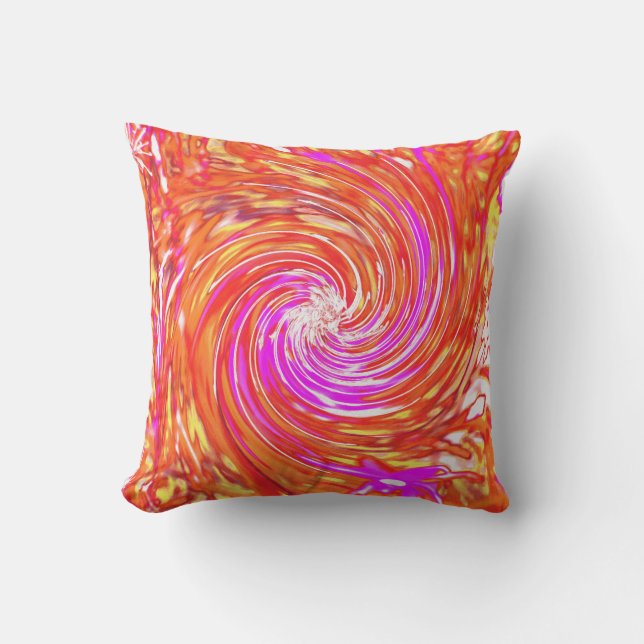 Almofada Magenta Retro e Cores de Outono Floral Swirl (Frente)
