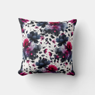 Almofada Magenta Rosa e Azul Floral Aquarelado