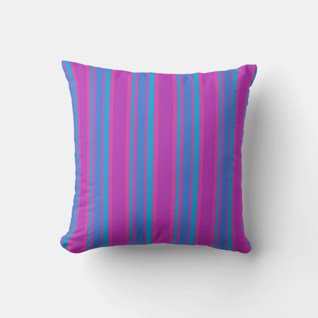 Almofada Magenta, Roxo, Azul Brilhante, Listras Turquesa (Frente)