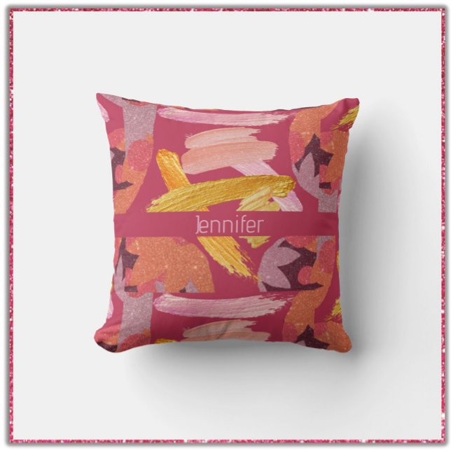 Almofada Magenta vibrante e Abstrato Dourado (Criador carregado)