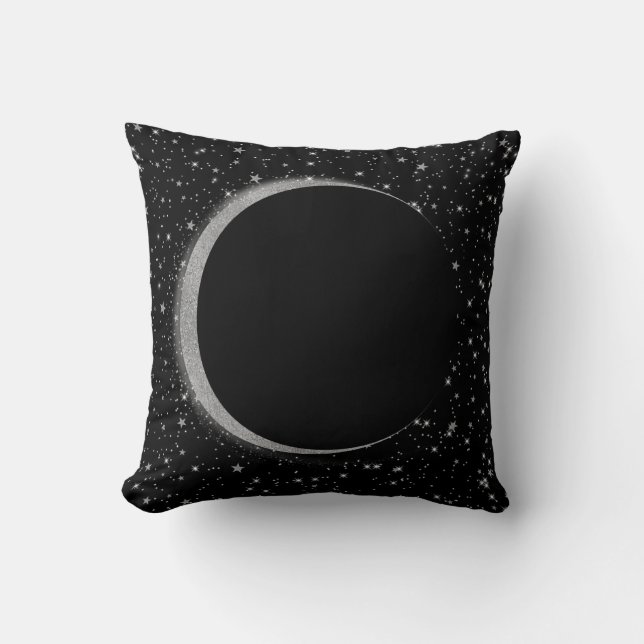 Almofada Magia Lunar das Estrelas Celestiais Preto e Prata (Frente)
