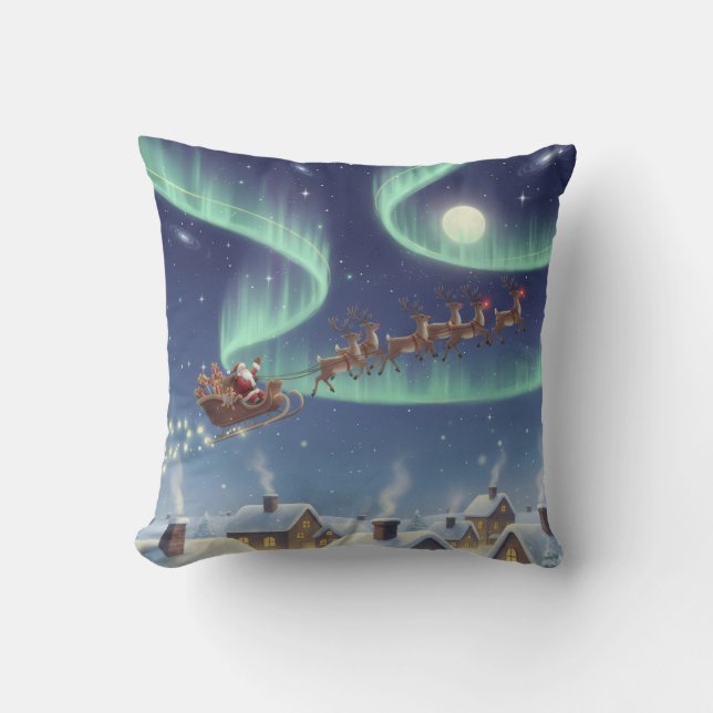 Almofada Magical Christmas Night Sky Throw Pillow Santa  (Frente)