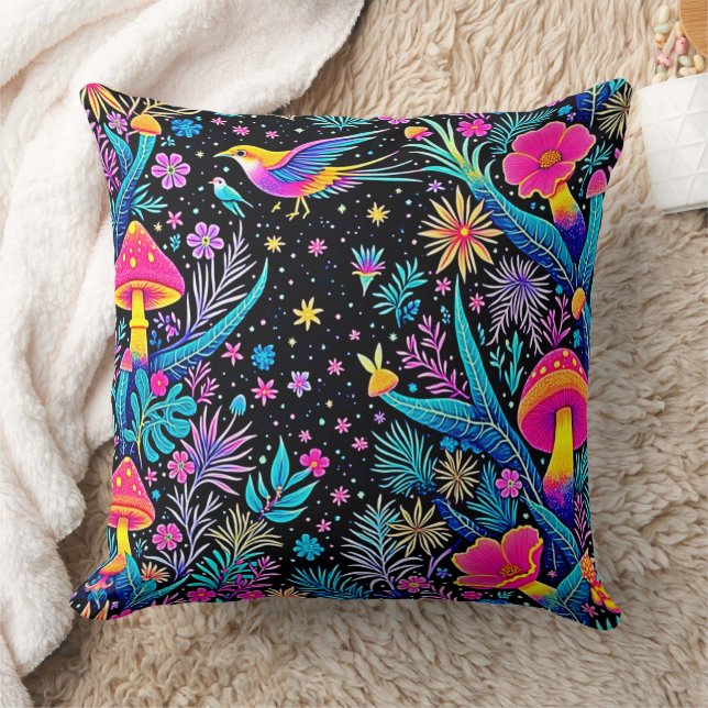 Almofada Magical Neon Forest Night Design (Cobertor)