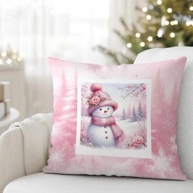 Almofada Magical Pink Winter Pillow Cute Snowman Style (Magical Pink Winter Pillow Cute Snowman Style)