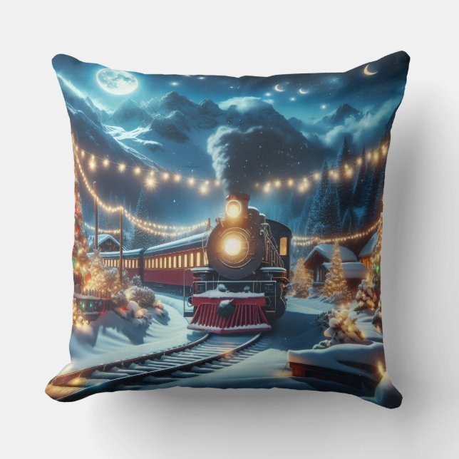 Almofada Magical Snowy Christmas Train Winter Scene (Frente)
