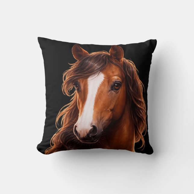 Almofada Magnífico cavalo marrom com marca branca (Frente)
