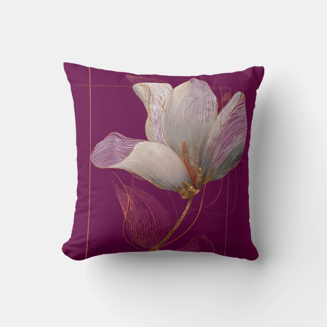 Almofada Magnólia Branca Linha Dourada Magenta (Frente)