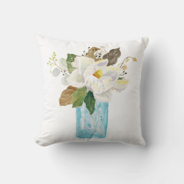 Almofada Magnolia Buquê Floral Vaso Azul Foliage