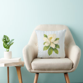 Almofada Magnolia Flower Painting Blue Stripe