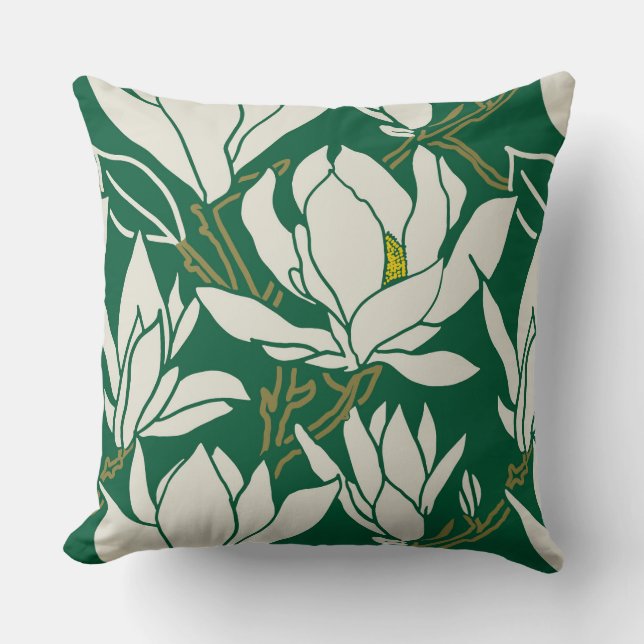 Almofada Magnolia graphic in emerald pattern (Frente)
