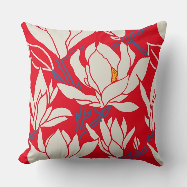 Almofada Magnolia graphic in red pattern (Frente)