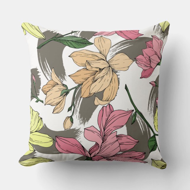 Almofada Magnolia, primavera floral selvagem, pintada de ro (Frente)