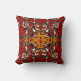 Almofada Magnólias Vermelhas em Fundo Vermelho