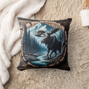 Almofada Maiestosa Moose por Stream na Paisagem Montanha