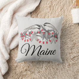 Almofada Maine Chickadee Bird Feriado de inverno Neve