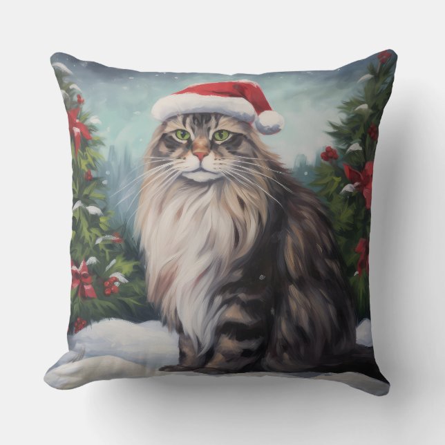 Almofada Maine Coon Cat no Natal da Neve (Frente)