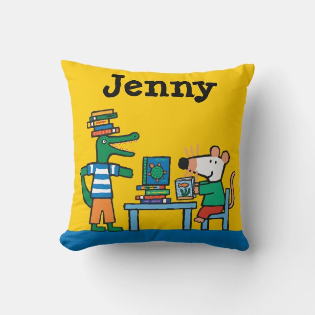 Almofada Maisy e os amigos apreciam a biblioteca (Frente)