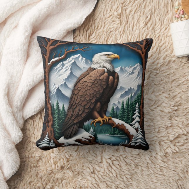 Almofada Majestade Bald Eagle Sobre Snowy Mountain Lake (Cobertor)