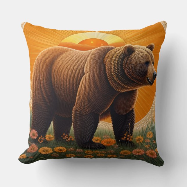 Almofada 🐻 Majestade do Urso Selvagem – Cena da Natureza d (Frente)