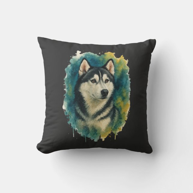 Almofada Majestade Husky Espírito Aquarela (Frente)