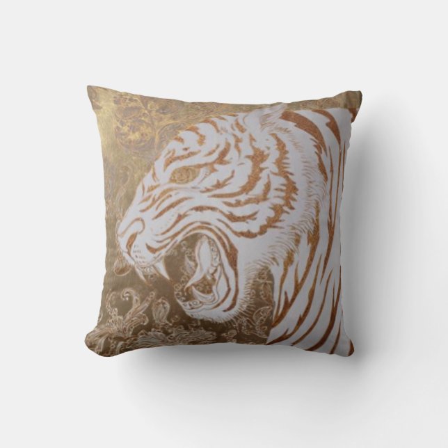 Almofada Majestic White Tiger Throw Pillow – Baroque Luxury (Frente)