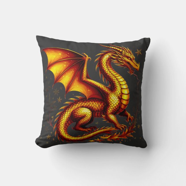 Almofada Majestoso Dragão Dourado Com Escamas Douradas (Frente)