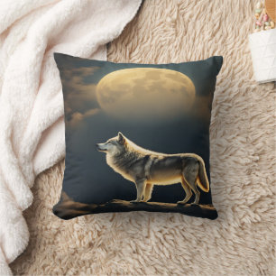 Almofada Majexpressa Wolf Howling no céu iluminado por Chei
