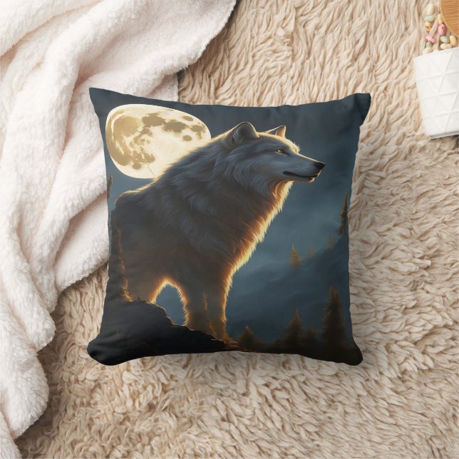 Almofada Majexpressa Wolf Howling sob luz do Cheio (Cobertor)