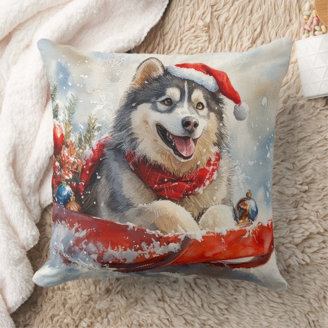 Almofada Malamute do Alasca em Trenó Deixe Nevar Natal (Cobertor)