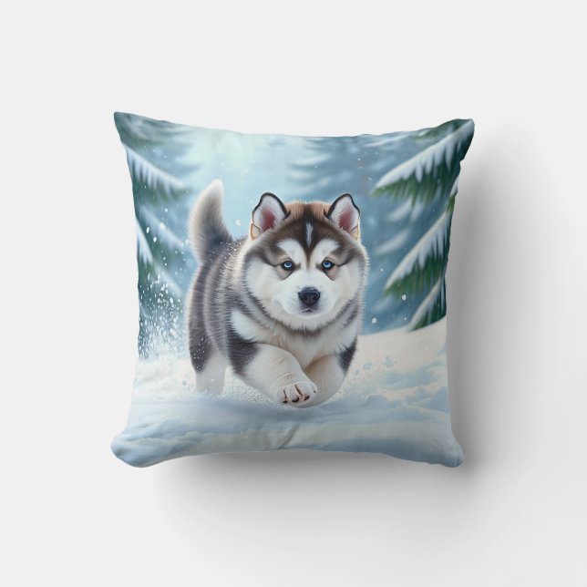Almofada Malamute Pup in the Snow (Frente)