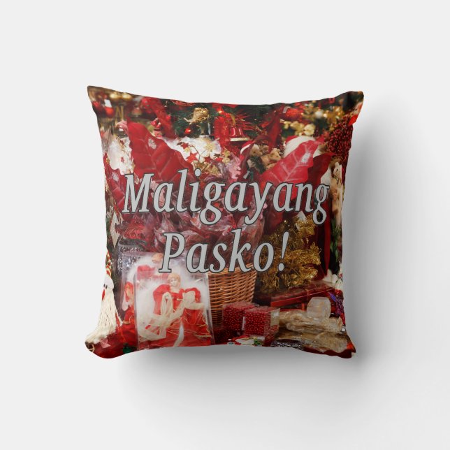 Almofada Maligayang Pasko! Feliz Natal em Tagalog Wf (Frente)